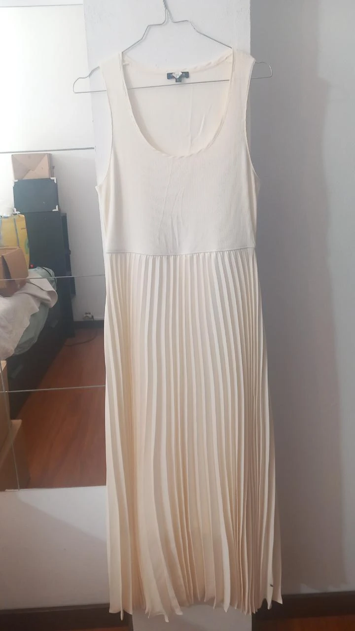 Vestido creme plissado, Massimo Dutti Fit's M | Robe plissée crème